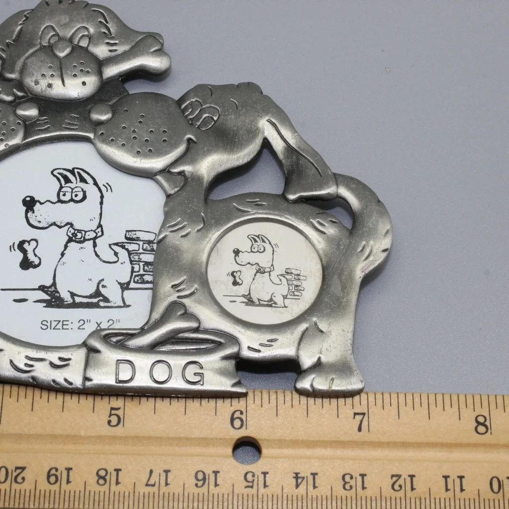 Pewter Dog Multi Photo Frame 4 Opening Puppy Cartoon Silver Tabletop Decor
